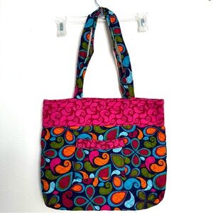 Handemade Fabric Tote Bag Diamond Quilt Design Vibrant Retro Boho